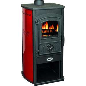 Stufa a Legna Acciaio e Ghisa Stoccolma con Porta a Vetro Fianchi Rosso