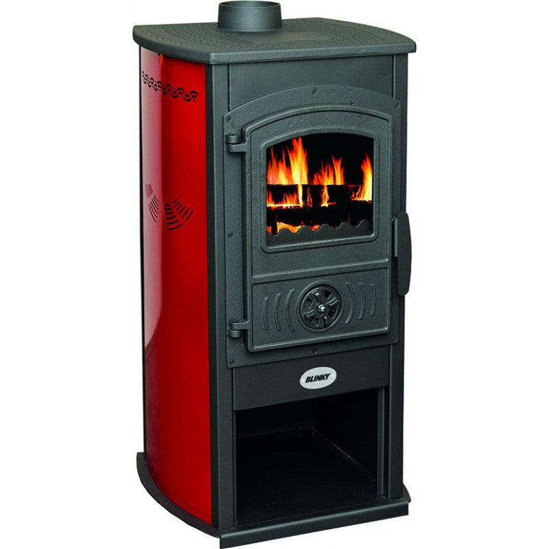 Stufa a Legna Acciaio e Ghisa Stoccolma con Porta a Vetro Fianchi Rosso