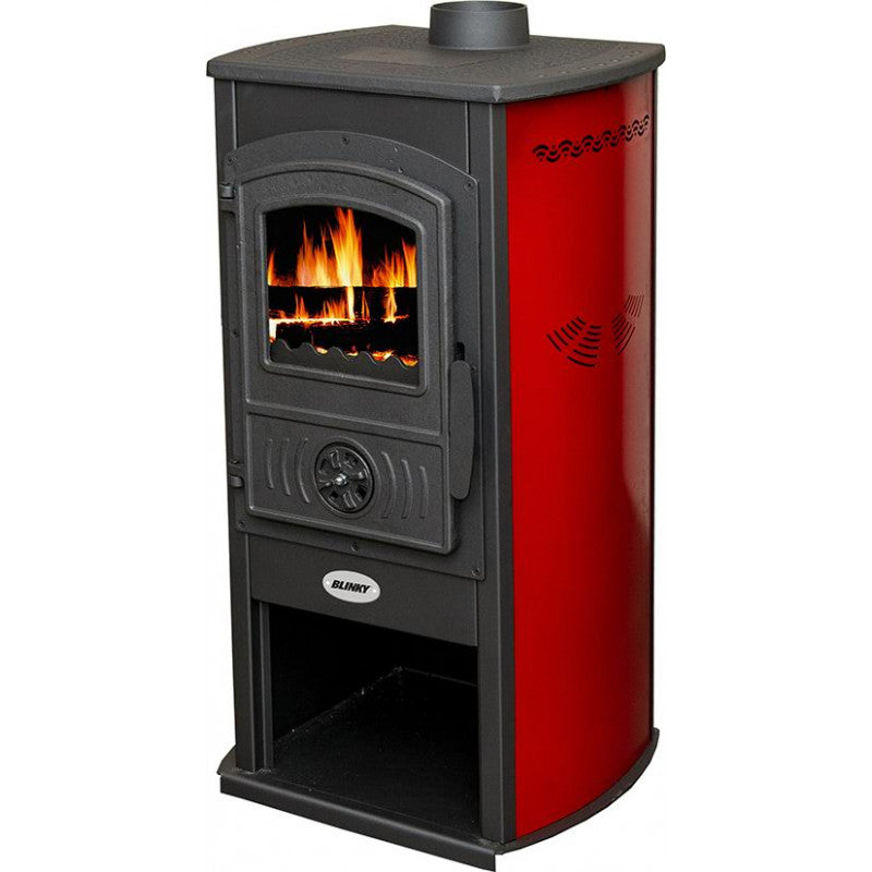 Stufa a Legna Acciaio e Ghisa Stoccolma con Porta a Vetro Fianchi Rosso