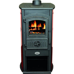 Stufa a Legna Acciaio e Ghisa Stoccolma con Porta a Vetro Fianchi Rosso