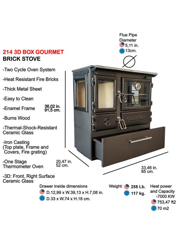 Stufa a legna indipendente con forno - 214  3D Box