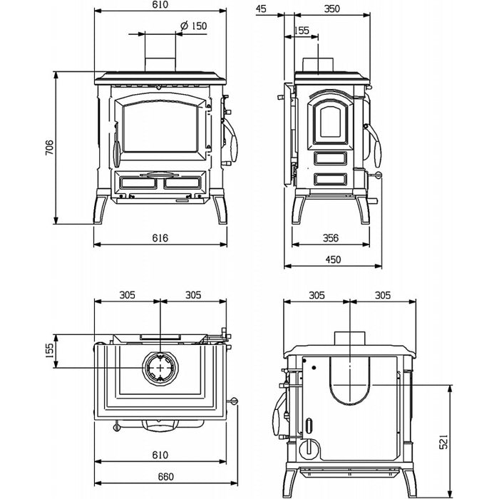 Stufa a Legna Nordica Ghisa Isetta 7.7 Kw Nera Mod. 7119002