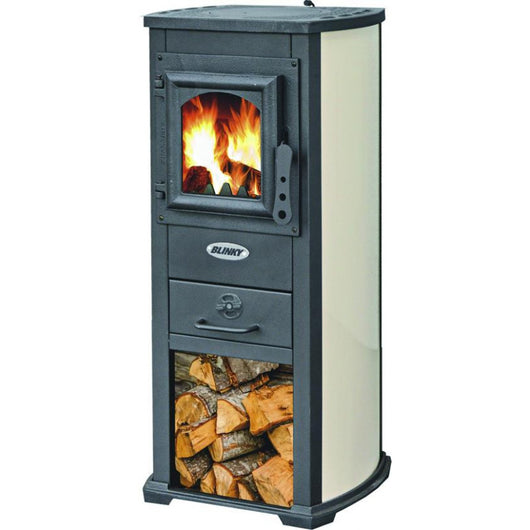 Stufa acciaio-ghisa lux berna, porta vetro, avorio