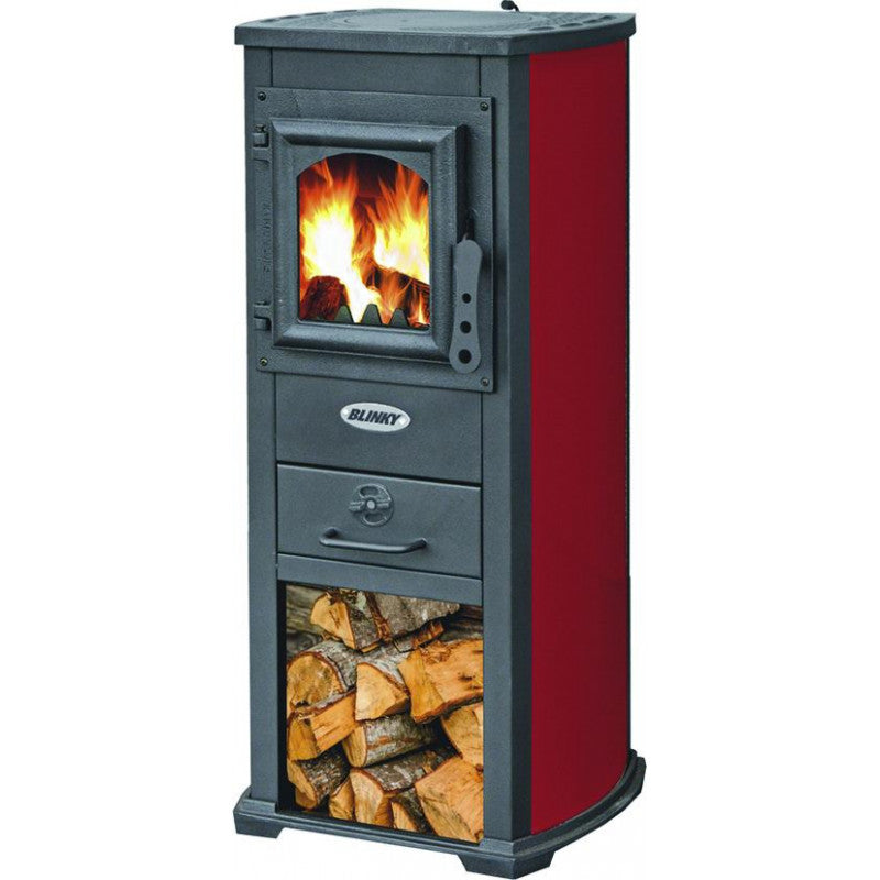 Stufa acciaio-ghisa lux berna, porta vetro, rosso