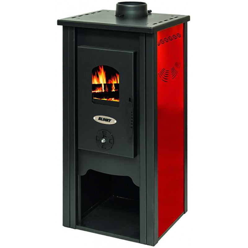 Stufa Acciaio Praga Porta Vetro Fianchi Rosso