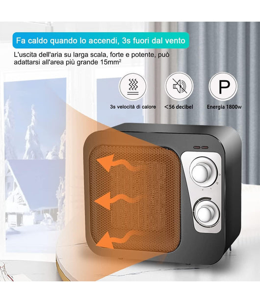 Stufa Caldobagno In Ceramica Ptc Doppia Potenza Termoconvettore Termoventilatore         