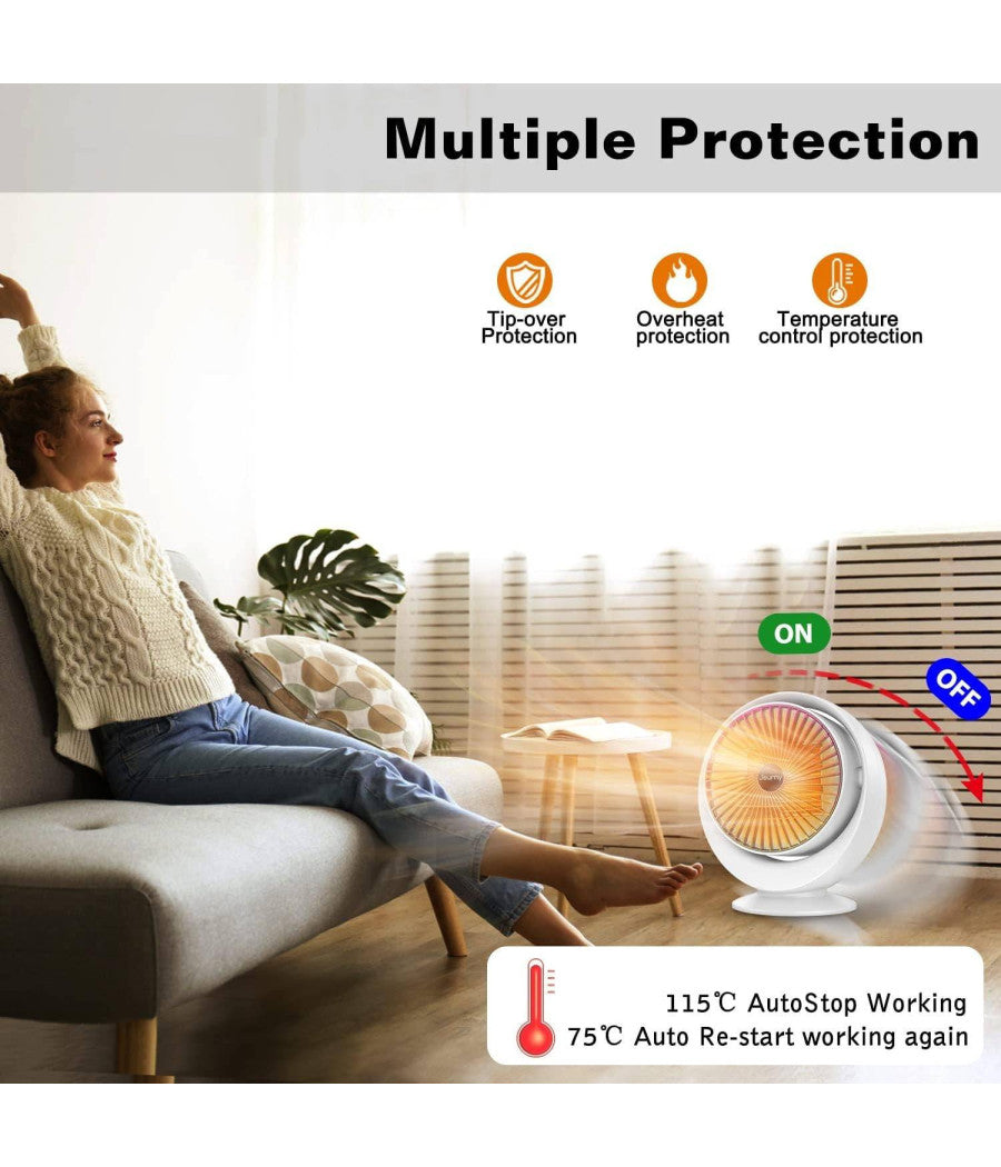 Stufa Elettrica Ventilata Stufetta Basso Consumo Oscillante Termoconvettore 900w         