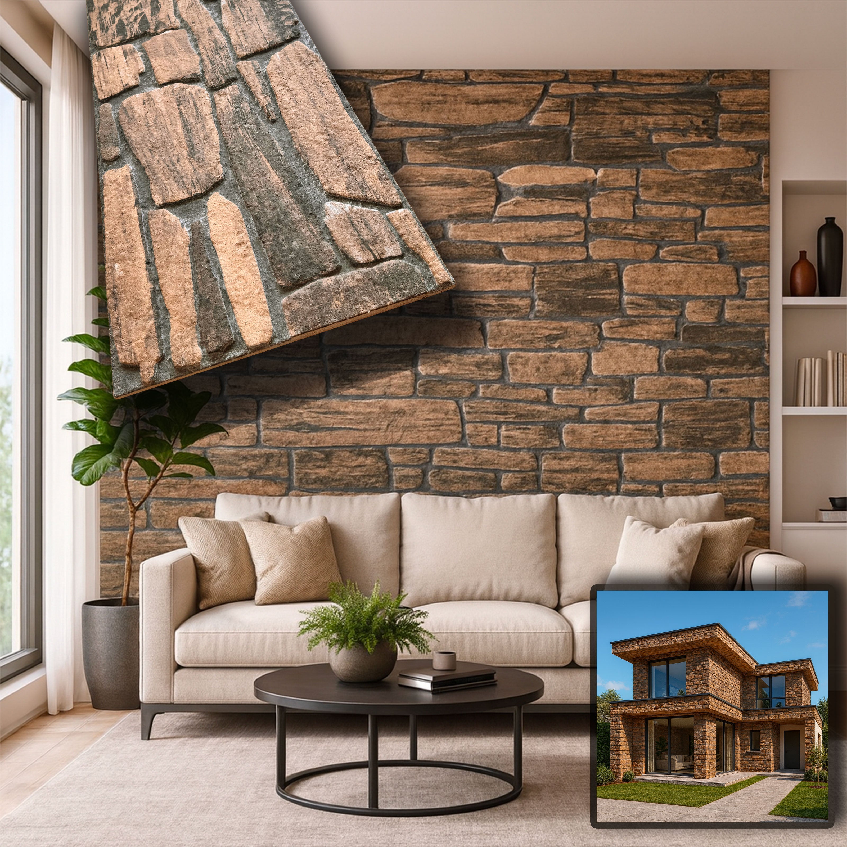 CAPPOTTO esterno - interno isolante in STYROFOAM 3D sp.2cm (120x50cm) con sabbiatura e malta Pietra rurale