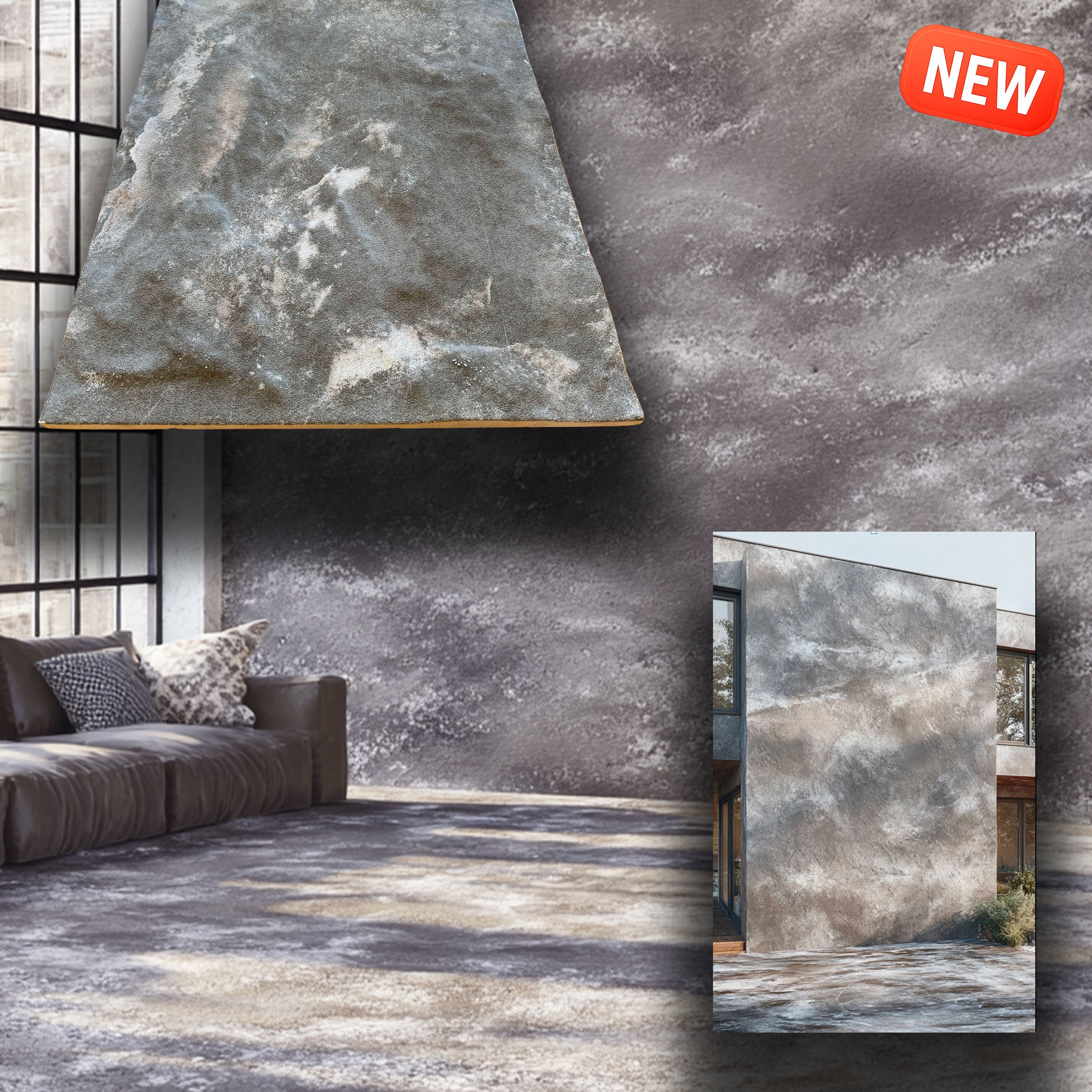 CAPPOTTO esterno - interno  isolante in STYROFOAM 3D da 2cm con sabbiatura e malta 120x50cm ANTICO CEMENTO