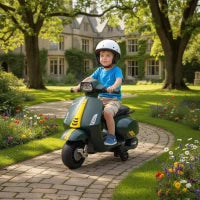 Moto Elettrica per Bambini con Licenza Vespa, Batteria Ricaricabile 6V, Rotelle e Luci, Età 2-6 Anni, Verde Scuro