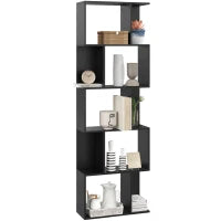Mobile Libreria in Legno a 5 Ripiani Design Moderno in Legno, 60x24x184.5 cm, Nero