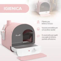 Lettiera per Gatti Chiusa con Filtri, Paletta e Vassoio, Struttura in PP, 43x44x47cm, Rosa