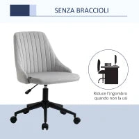 Sedia da Ufficio in Velluto Grigio con Altezza Regolabile, Sedia Ergonomica Girevole a 360° e Ruote, 50x58x77-87cm