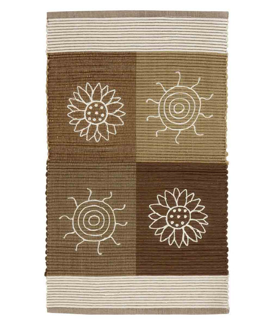 Tappeto SUMMER BEIGE disegno sole e fiori 100% cotone annodati a mano, passatoia stuoia cucina multiuso lavabile cm.55x230