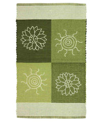 Tappeto SUMMER VERDE disegno sole e fiori 100% cotone annodati a mano, passatoia stuoia cucina multiuso lavabile cm.55x230
