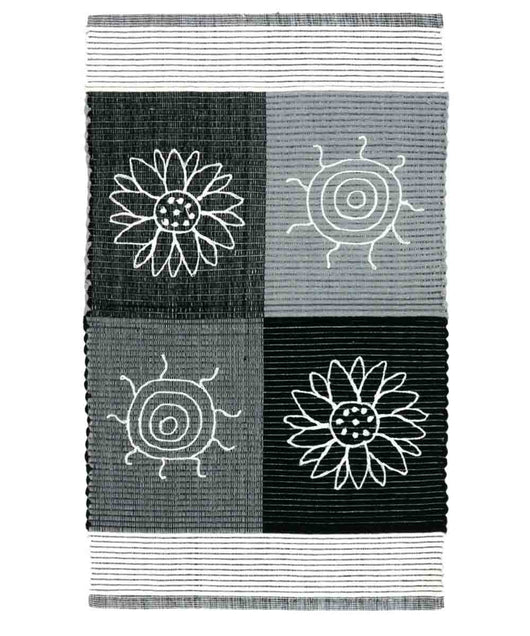 Tappeto SUMMER GRIGIO disegno sole e fiori 100% cotone annodati a mano, passatoia stuoia cucina multiuso lavabile cm.55x140