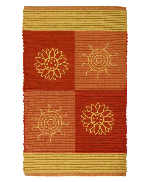 Tappeto SUMMER ARANCIONE disegno sole e fiori 100% cotone annodati a mano, passatoia stuoia cucina multiuso lavabile cm.55x230