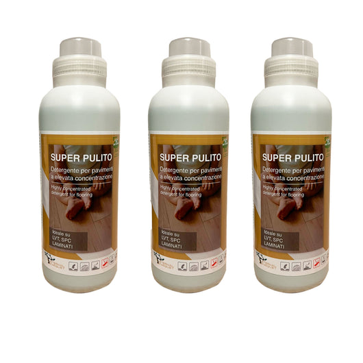 il #n1 - SUPER PULITO SPC, LVT, Laminati, parquet e resine SPORCO INTENSO- detergente NATURALE a PH NEUTRO ultraconcentrato profumato - Di Eternal Parquet - 3 flaconi da 1 litro