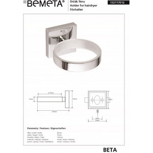 BETA porta asciugacapelli da parete in ottone cromato 8cmx5,5cmx10 cm