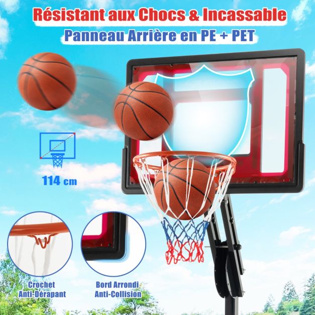 Canestro da basket autoportante con altezza regolabile da 1,55 a 3,1 m Canestro da basket portatile con tabellone in PE per bambini e giallo 20_0006329