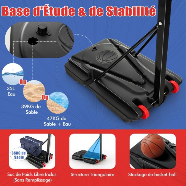 Canestro da basket autoportante con altezza regolabile da 1,55 a 3,1 m Canestro da basket portatile con tabellone in PE per bambini e giallo 20_0006329