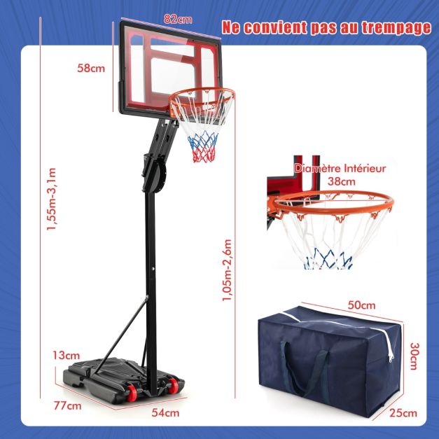 Canestro da basket autoportante con altezza regolabile da 1,55 a 3,1 m Canestro da basket portatile con tabellone in PE per bambini e giallo 20_0006329
