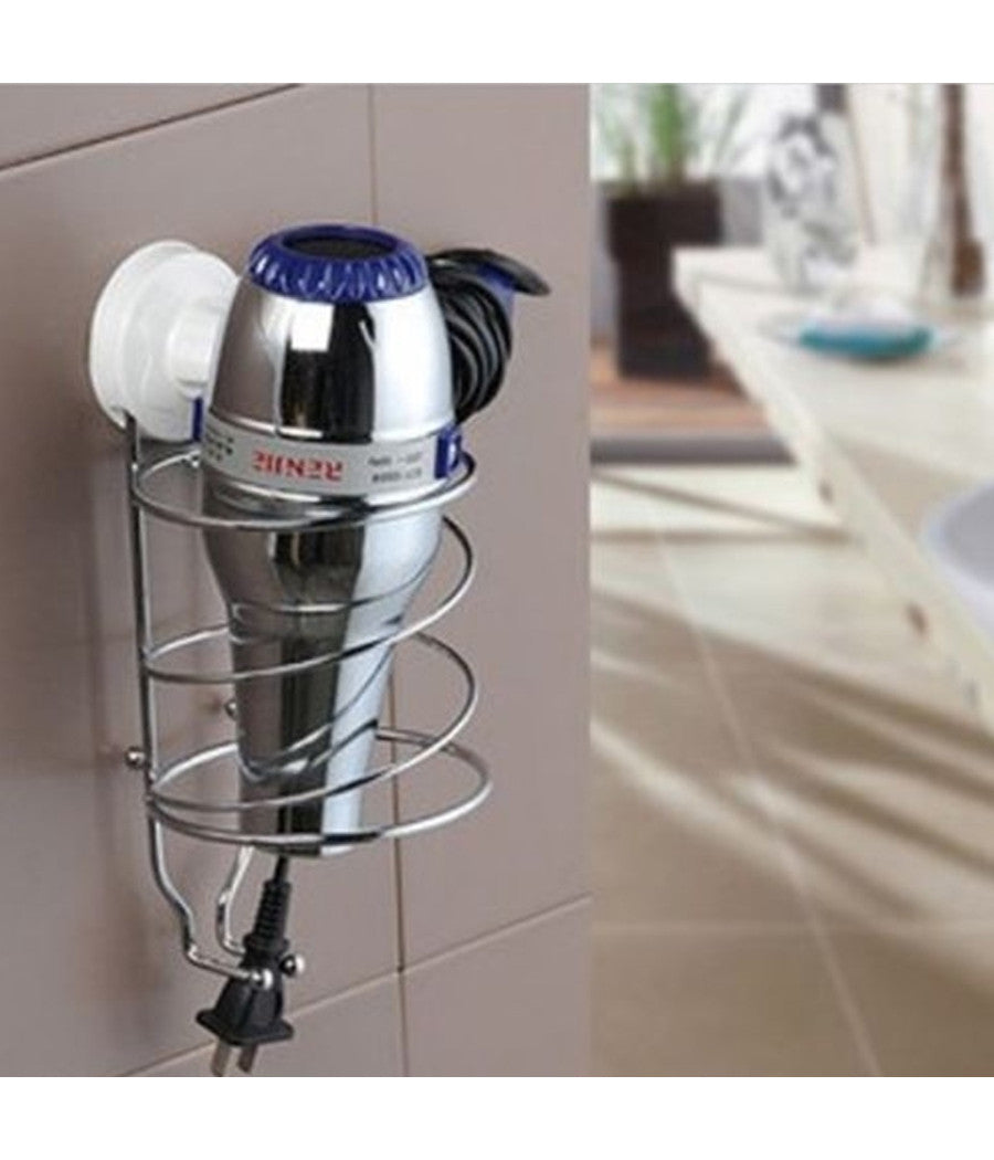 Supporto A Parete Muro Porta Phon Asciugacapelli In Acciaio Con Ventosa         