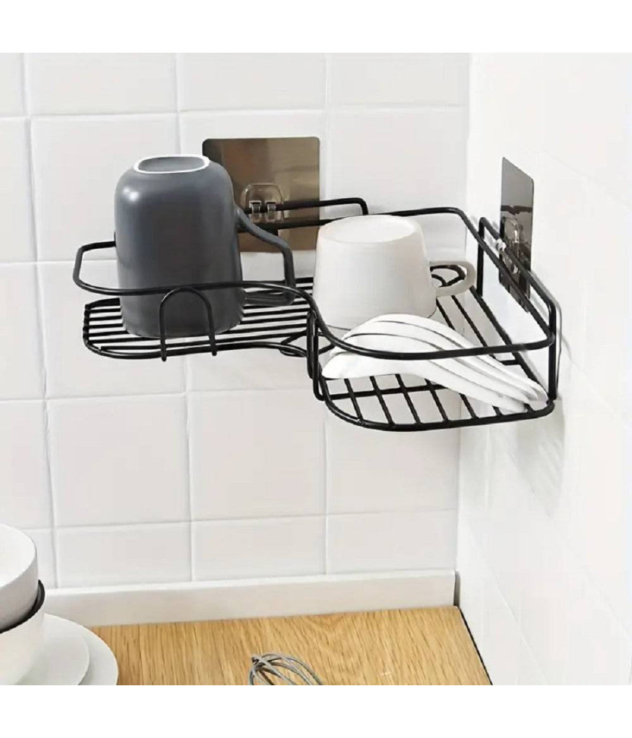 Supporto Angolare Da Parete Mensola Da Appendere Senza Punzonatura Bagno Cucina         