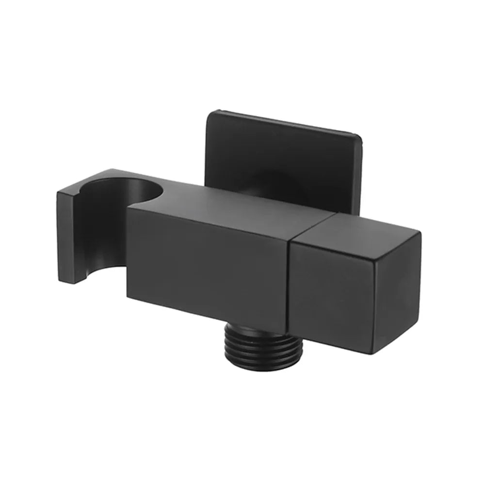 Supporto doccia nero opaco design squadrato con rubinetto da arresto