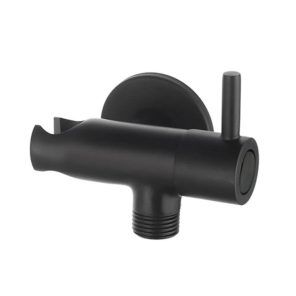 Supporto doccia nero opaco design tondo con rubinetto da arresto