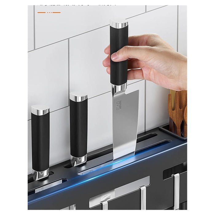 Trade Shop - Supporto Per Coltelli In Acciaio Multifunzionale A Parete Mensola Da Cucina 50 Cm -