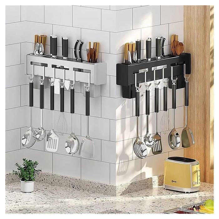 Trade Shop - Supporto Per Coltelli In Acciaio Multifunzionale A Parete Mensola Da Cucina 50 Cm -