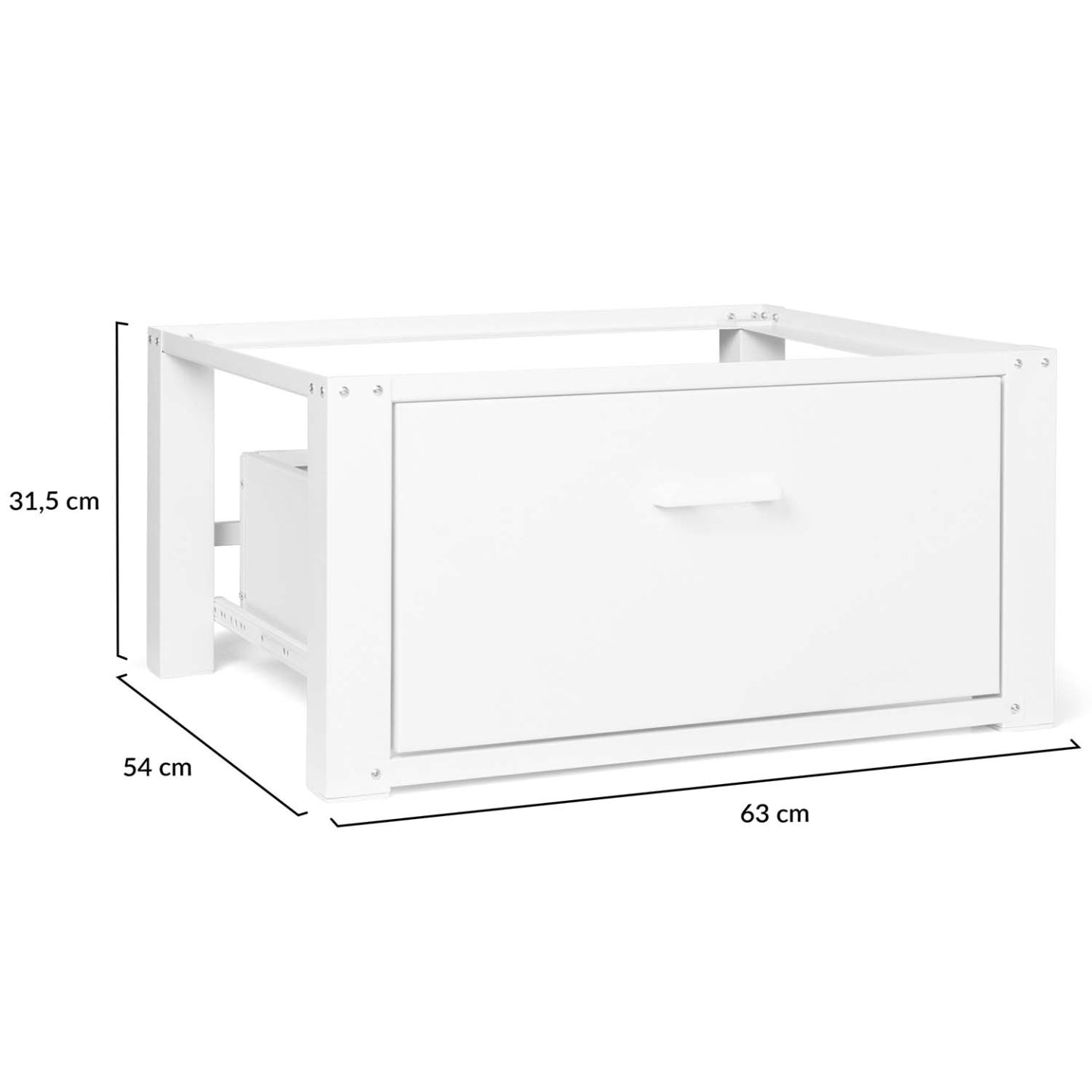 IDMarket - Supporto per lavatrice 63 x 54 cm con piedistallo e cassetto in metallo