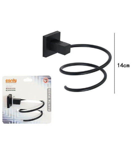 Supporto Per Phon Asciugacapelli Bagno Casa Palestra A Muro Parete Acciaio Nero         