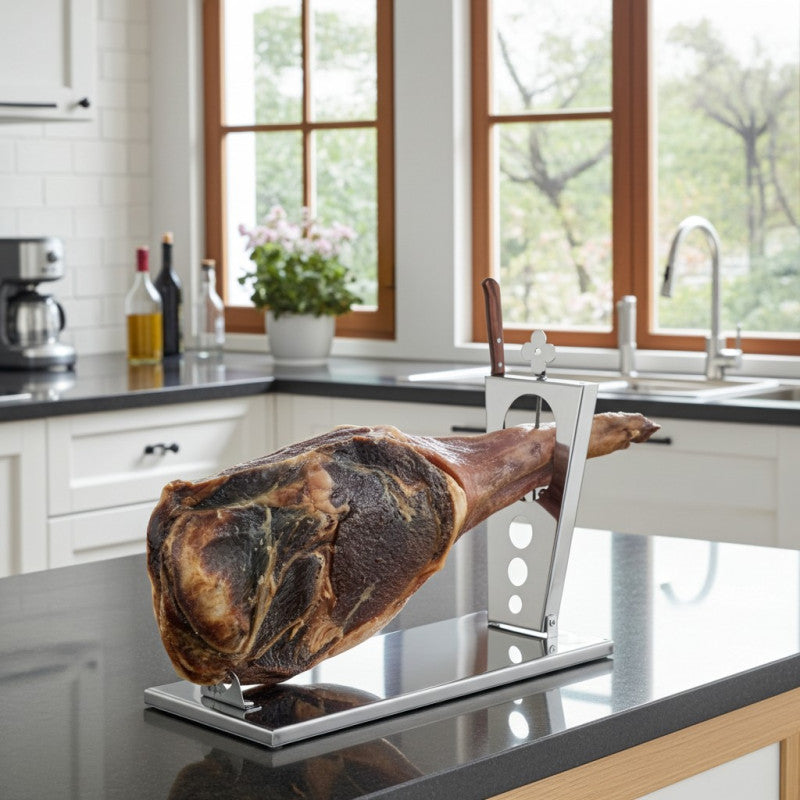 Supporto per prosciutto pieghevole ZEN – acciaio inox con coltello incluso