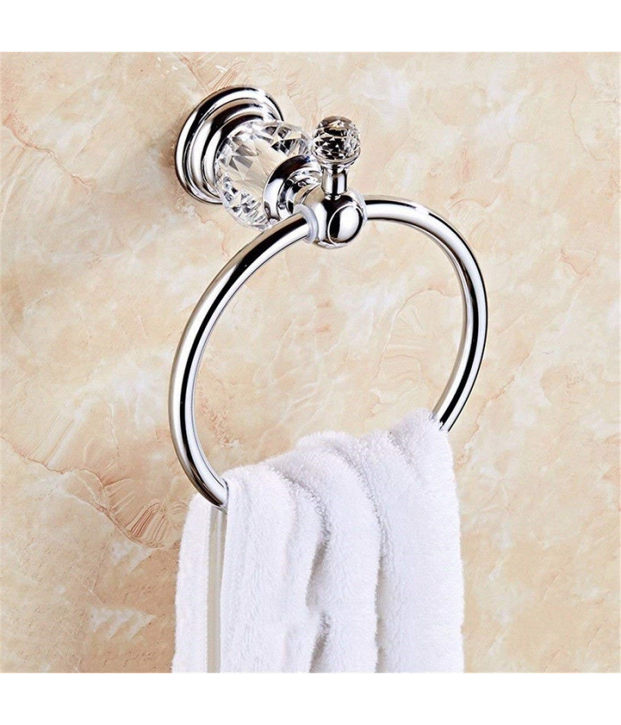 Supporto Porta Asciugamano Anello Cristallo  52825 15x11cm Muro Parete Bagno         
