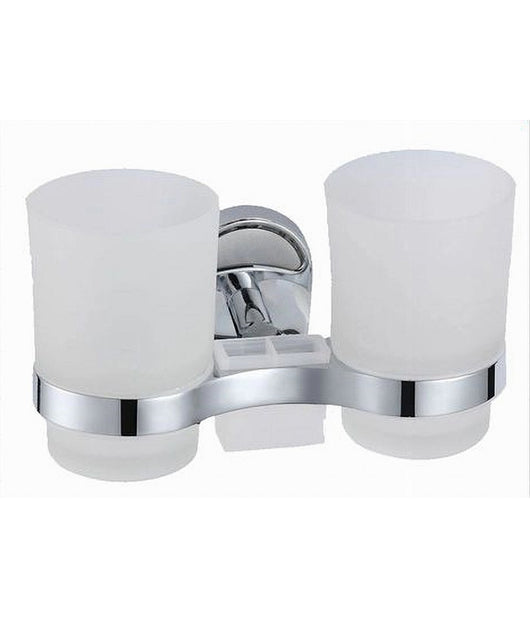 Supporto Porta Bicchiere Doppio Bicchieri Per Spazzolini Acciaio Vetro A Parete         