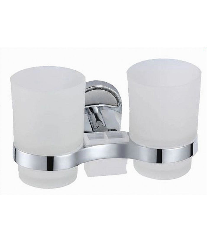 Supporto Porta Bicchiere Doppio Bicchieri Per Spazzolini Acciaio Vetro A Parete         