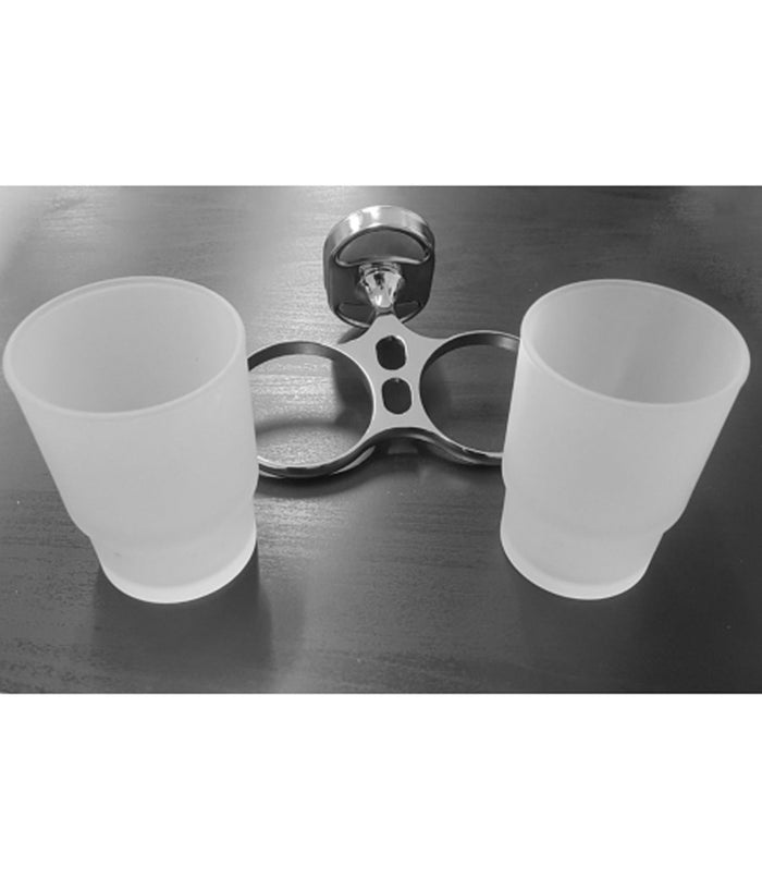 Supporto Porta Bicchiere Doppio Bicchieri Per Spazzolini Acciaio Vetro A Parete         