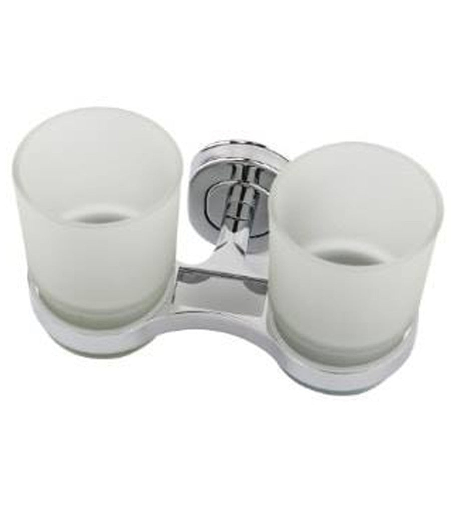 Supporto Porta Spazzolini Con Bicchiere Doppio In Vetro A Parete Accessori Bagno         
