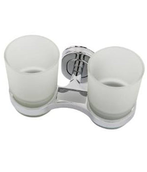 Supporto Porta Spazzolini Con Bicchiere Doppio In Vetro A Parete Accessori Bagno         