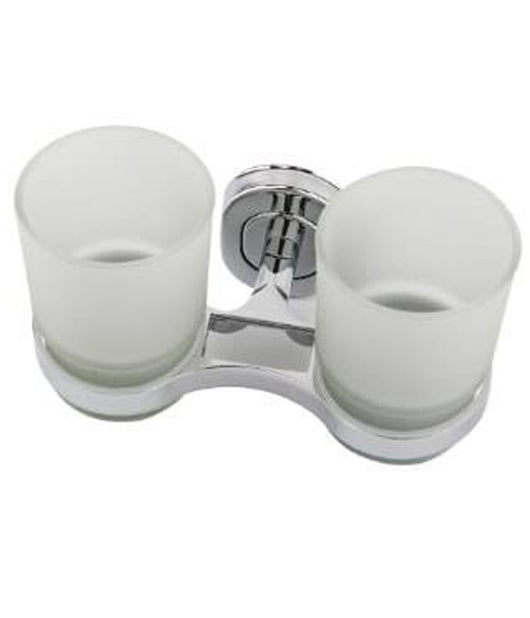 Supporto Porta Spazzolini Con Bicchiere Doppio In Vetro A Parete Accessori Bagno         