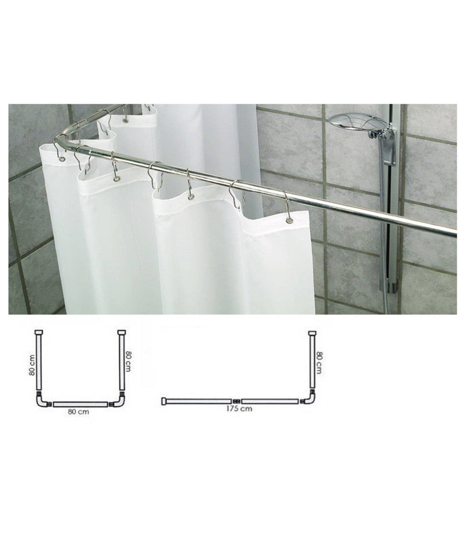 Supporto Tenda Doccia In Acciaio Grigio Bagno 90x90x90 Bastone Asta Telaio Curvo         