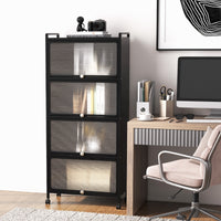 Supporto mobile con porte PC a scomparsa, Armadio da cucina autoportante con 4 ruote girevoli 60x32x154cm Nero-Credenze buffet