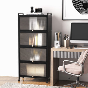 Supporto mobile con porte PC a scomparsa, Armadio da cucina autoportante con 4 ruote girevoli 60x32x154cm Nero-Credenze buffet