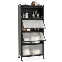 Supporto mobile con porte PC a scomparsa, Armadio da cucina autoportante con 4 ruote girevoli 60x32x154cm Nero-Credenze buffet