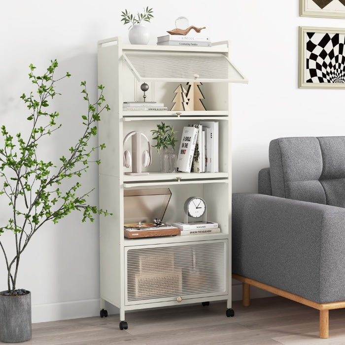 Supporto mobile con porte PC a scomparsa, Armadio da cucina autoportante con 4 ruote girevoli 60x32x154cm Bianco-Credenze buffet