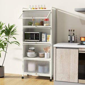 Supporto mobile con porte PC a scomparsa, Armadio da cucina autoportante con 4 ruote girevoli 60x32x154cm Bianco-Credenze buffet