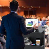 Supporto per computer mobile con altezza regolabile in 3 posizioni, Tavolo per laptop con piano inclinato e ruote Nero-Scrivanie