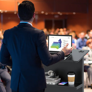 Supporto per computer mobile con altezza regolabile in 3 posizioni, Tavolo per laptop con piano inclinato e ruote Nero-Scrivanie